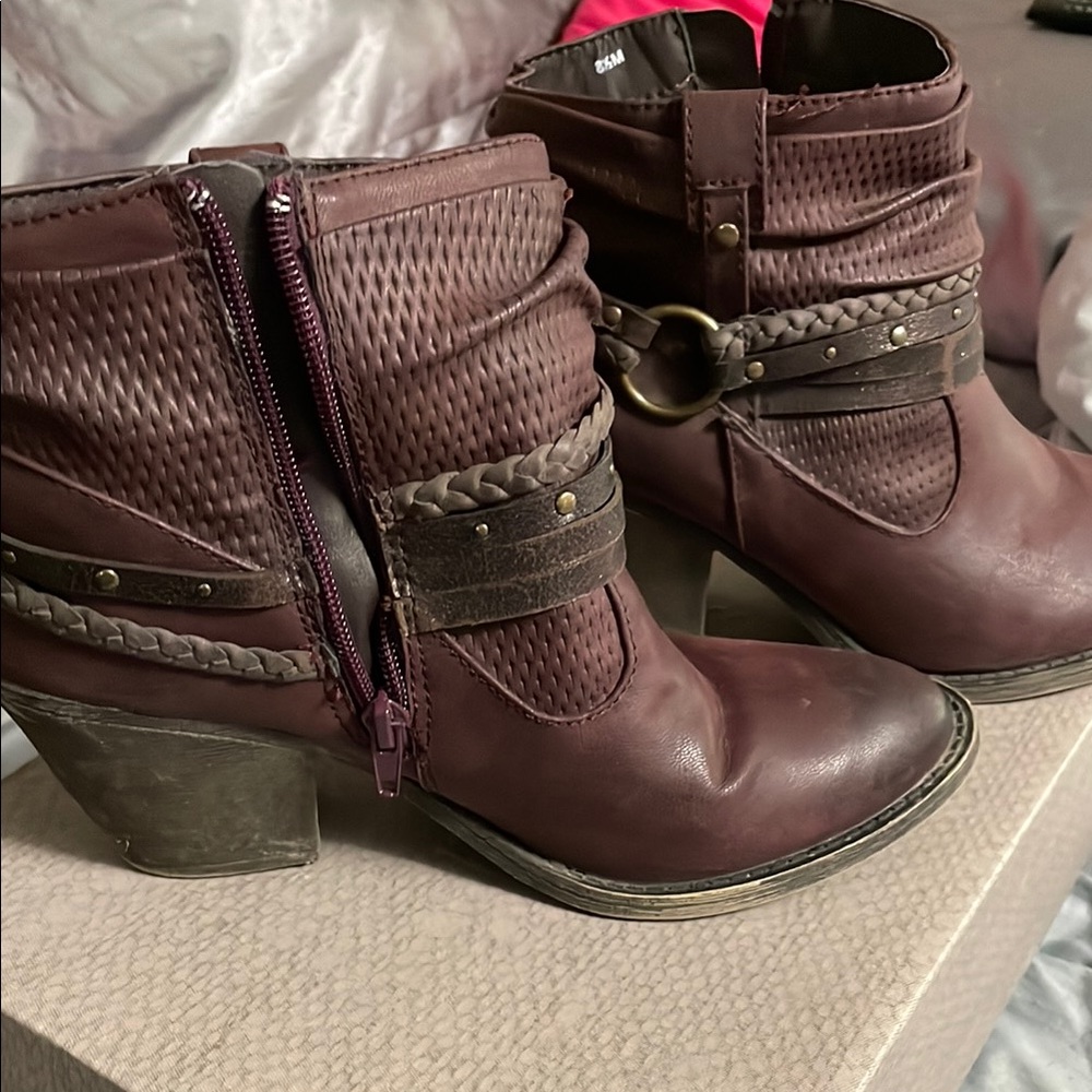 Maurices Maroon Ankle Boots with Braided Detail